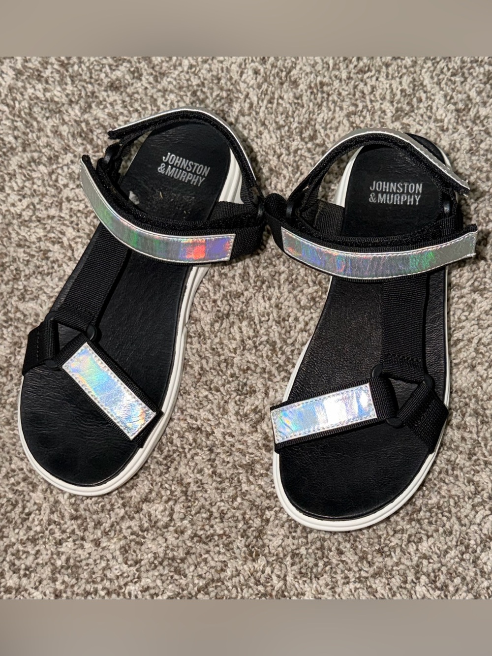 Women’s Johnston & Murphy J&M Flex Sport Sandal Black Silver Platform Sz 8.5